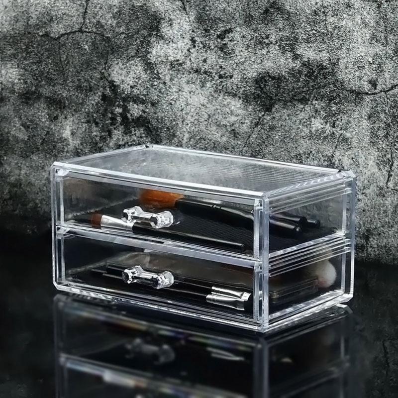 Clear 2 Drawer Makeup Storage Box Acrylic Cosmetic Organizers for Desk Tidying and Neat Jewelry Pens and Small Items