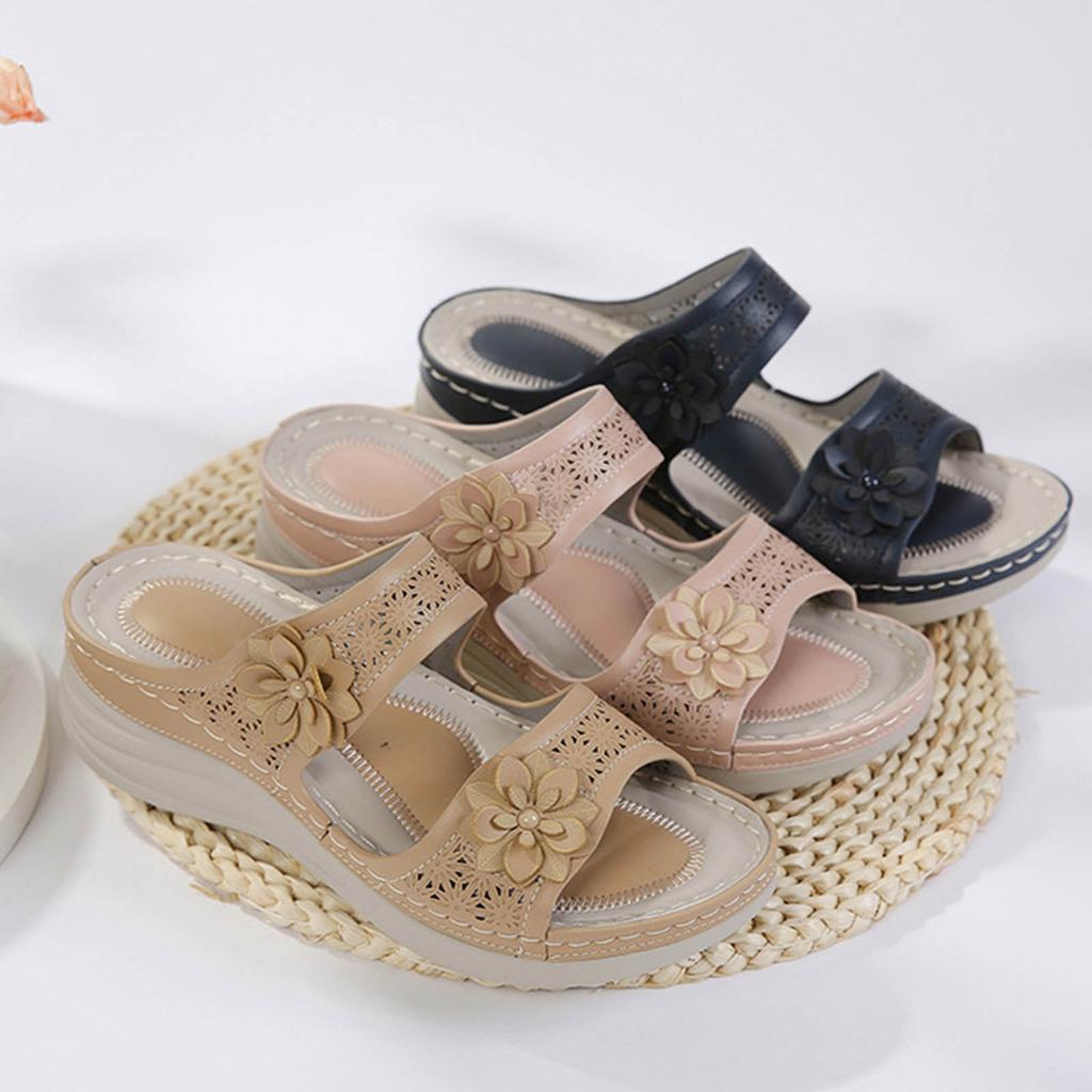 Blumen Sandalen für Damen Bequeme Keilabsatz Slides Sommer Elegante Slip-On Sandalen Lässige Plateau Laufschuhe Sandalias Femininas
