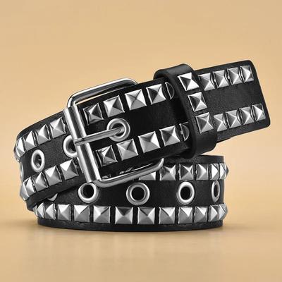 New Square Bead Rivet Belt Metal Pyramid Belt Men and Women Punk Hardware Jeans Belt Y2K Belt Designer Belt Women's Belts