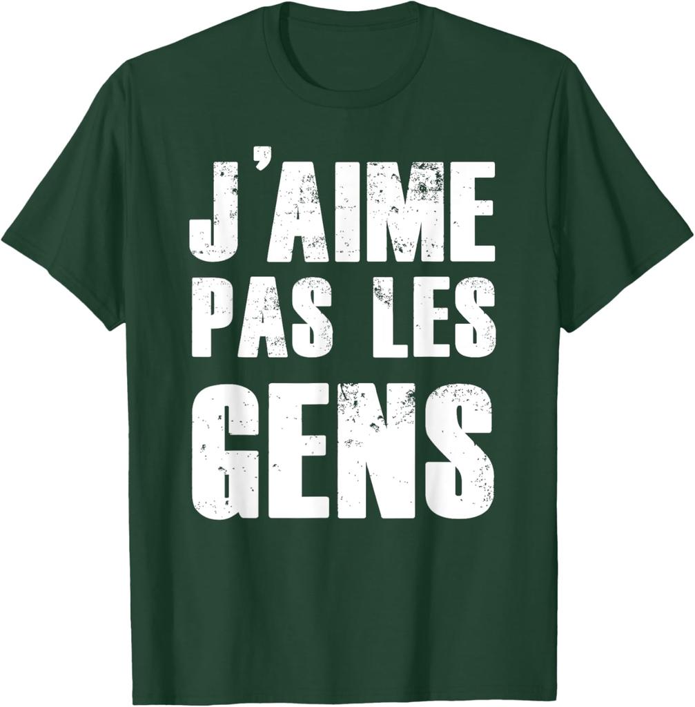 J'aime Pas Les Gens French Introvert Humor Graphic T-Shirt Soft Casual Cotton Tee