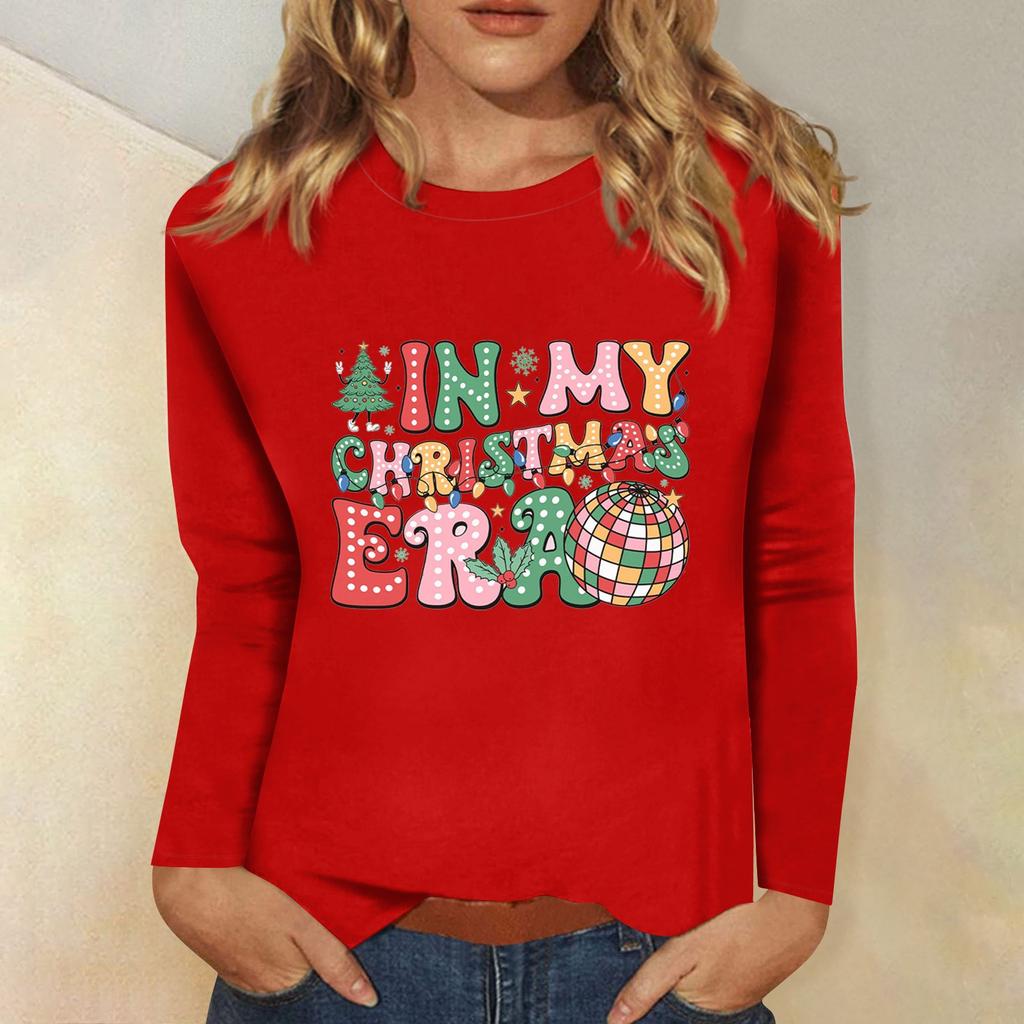 Women's Daily Casual Long Sleeve Christmas Print O-neck Top