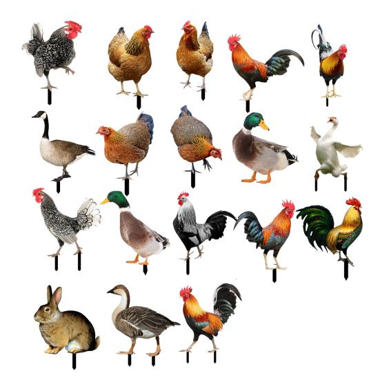 Realistic Acrylic Animal Yard Stake, 2D Flat Chicken Goose Bird Bunny Garden Sign for Pathway, Patio, Lawn Outdoor