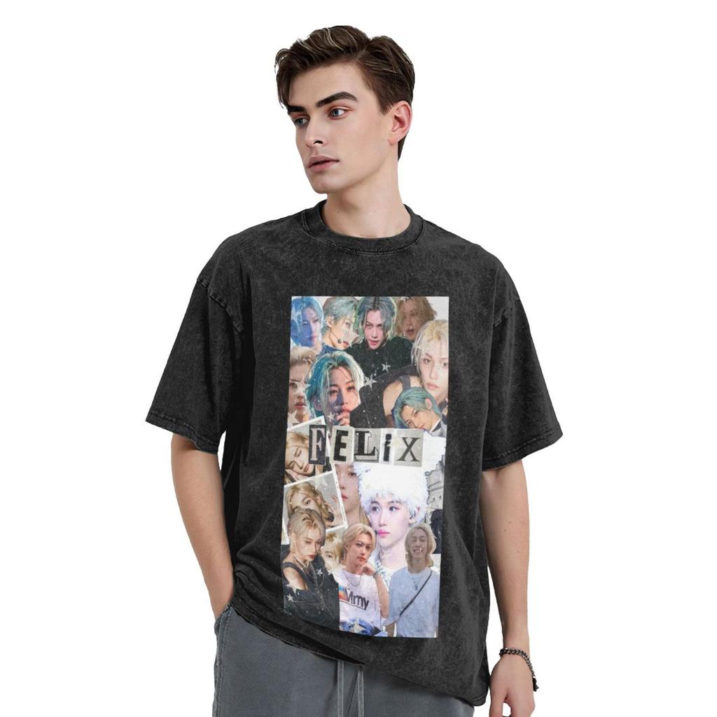 HyunJin Korean Kpop Singer Washed T Shirts Vintage Short Sleeve Hip Hop T-Shirt Streetwear Tops Tees for Men Women