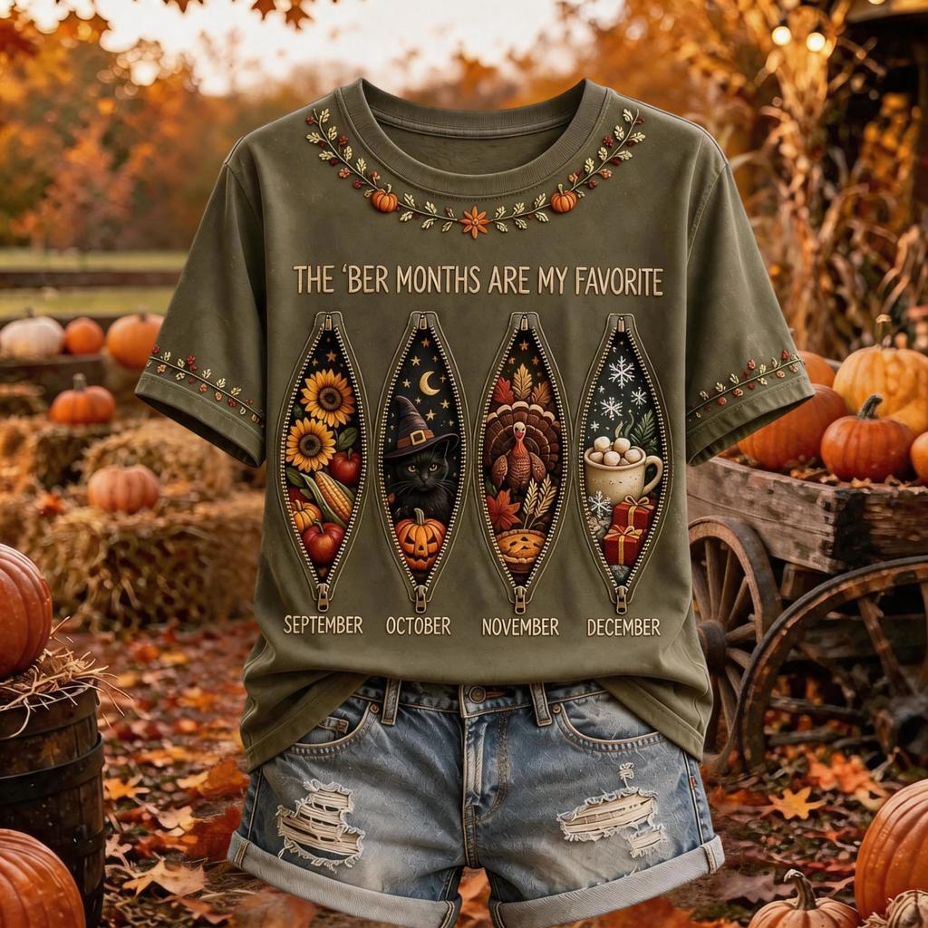 Women's Fall Themed Short Sleeve T-Shirt for Casual Wear