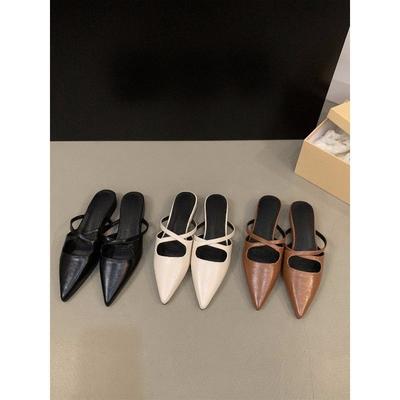 French Retro Bag Head Half Slippers Women's Shoes Wear 2025 New Summer Pointed Lazy Shoes Flat Sandals