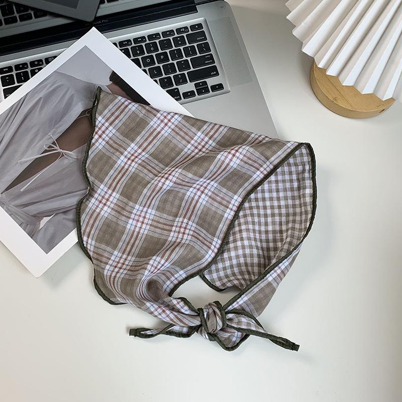 Triangle scarf scarf women's new small fresh literary plaid silk scarf neck protection small scarf sun protection headscarf headband