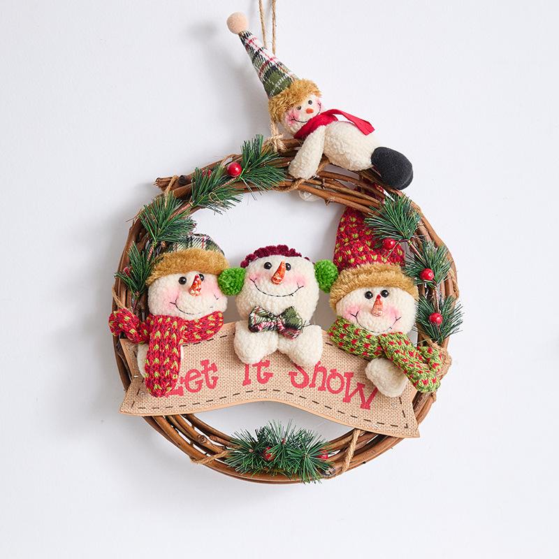 Christmas Decoration Supplies Old Man Snowman Elk Rattan Wreath Pendant 30CM Rattan Wreath Pendant