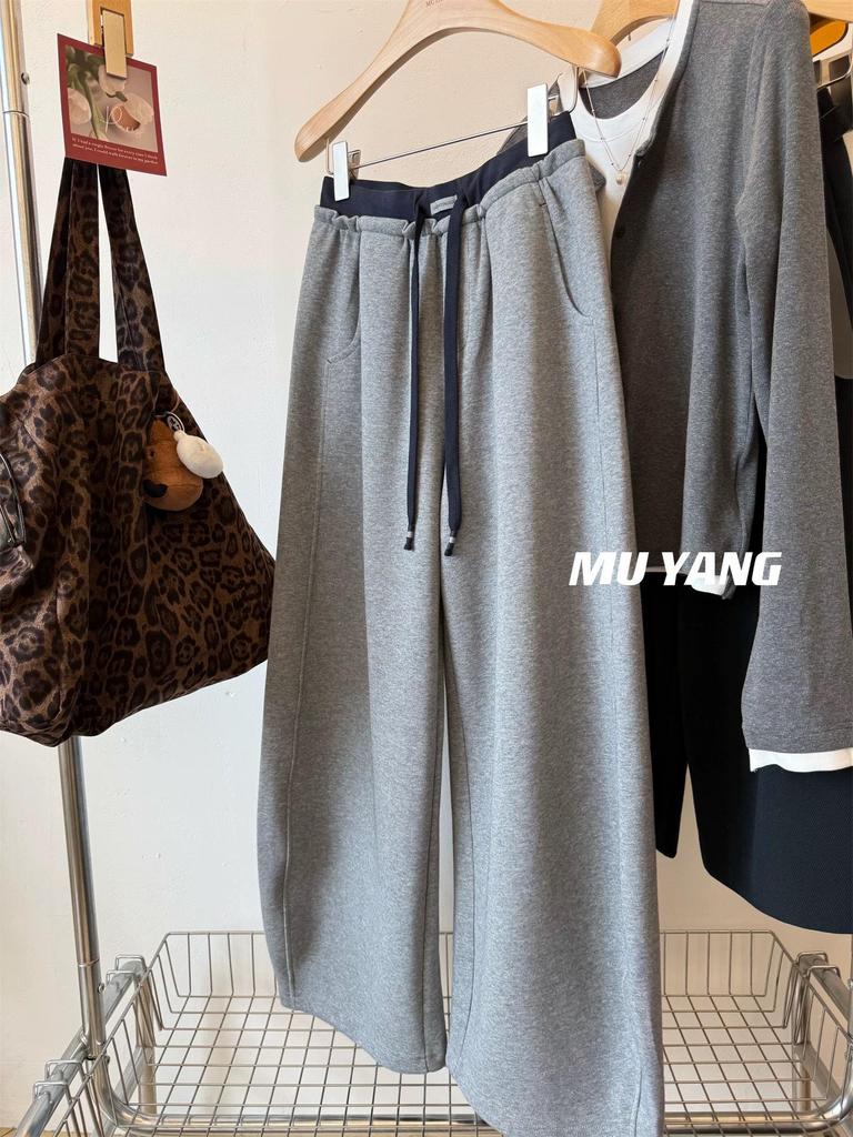 Women's Plus Size Fleece-Lined Wide-Leg Sweatpants - Autumn/Winter Versatile Casual Style