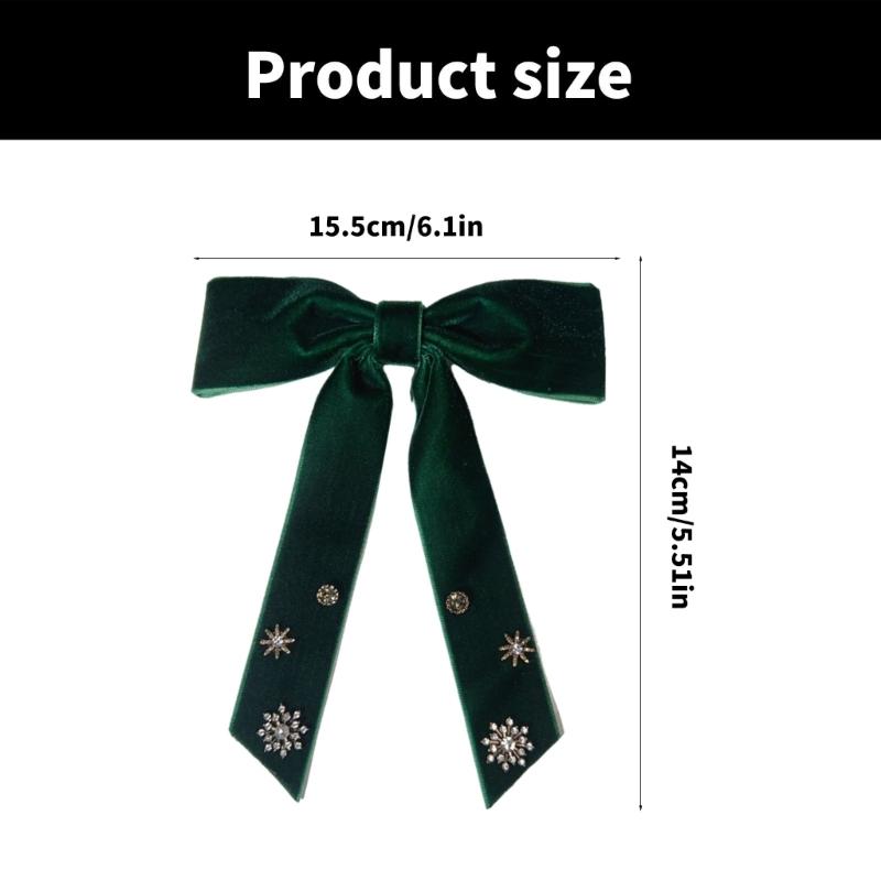 Luxurious Velvets Bowknot Clip On Brooch with Rhinestones Snowflake for Christmas Parties Pre Tied Bows Tie Necktie