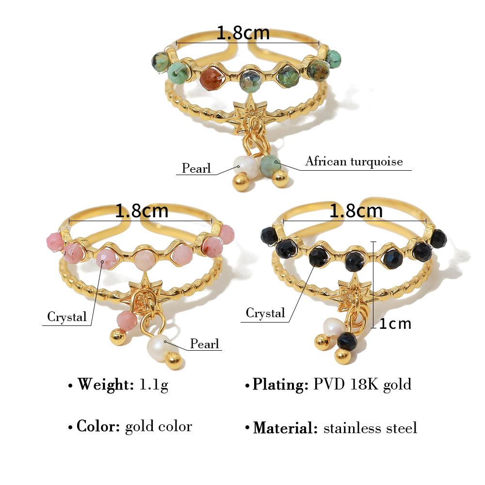 Trendy Stainless Steel Rings for Women Creative Natural Stone Crystal Charms Aesthetic Adjustable Ring Jewelry