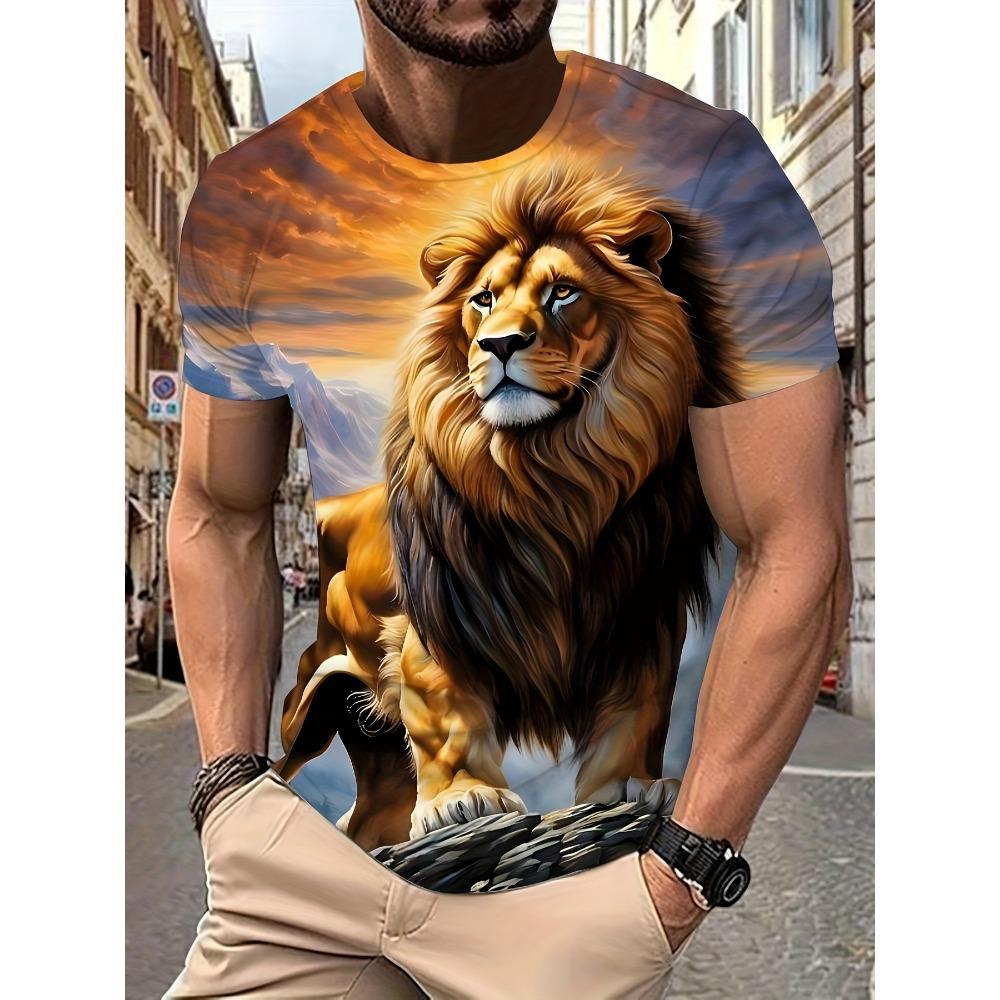 Men' lion 3D t shirt comfortable and versatile vibrant animal graphic soft