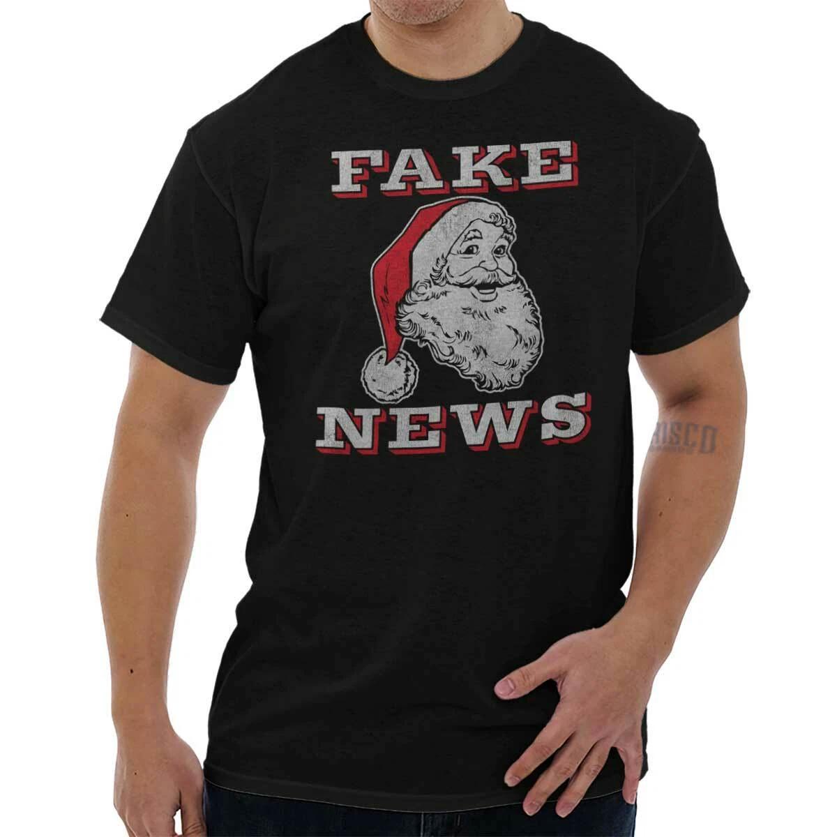 Funny Christmas Xmas Santa Claus Fake News Womens or Mens Crewneck T Shirt Tee XXXL
