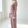 European & American V-Neck Lace Ribbed Women's Pajama Set - Fashionable, Casual Two-Piece Home Wear