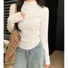 Semi-turtleneck Card Waist Pleated Top Women's Spring Double-sided Abraded Warm Inner Long-sleeved T-shirt Bottoming Shirt