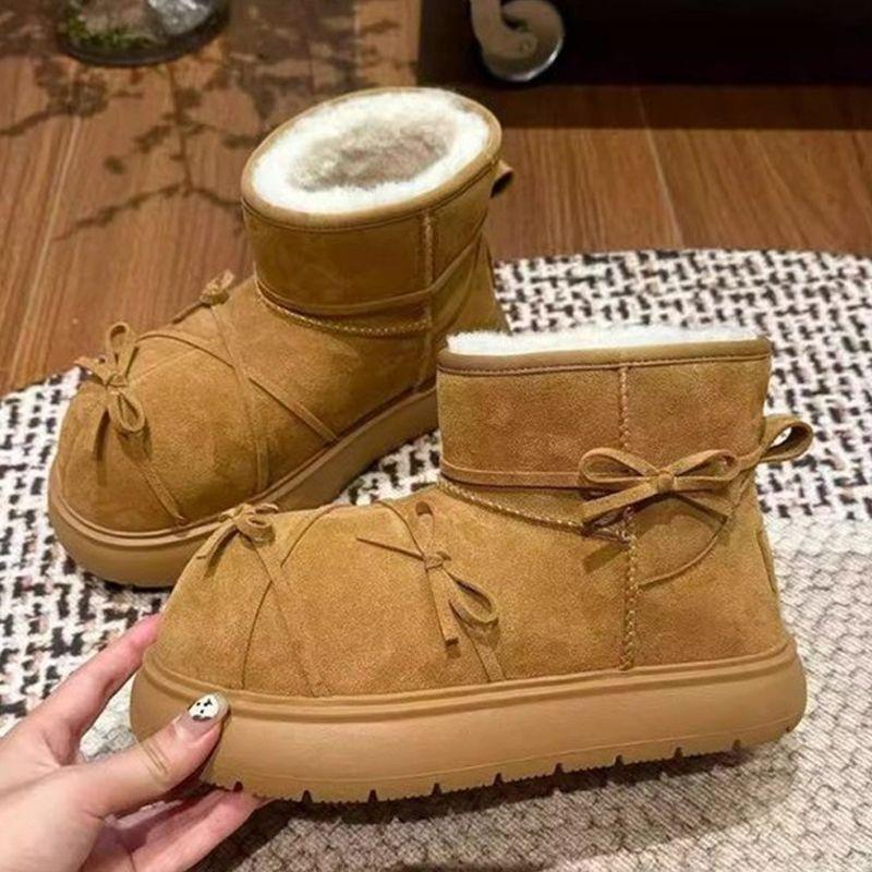 

Retro bow snow boots for women 2025 autumn and winter new niche thick-soled velvet non-slip short boots cotton shoes for women 35