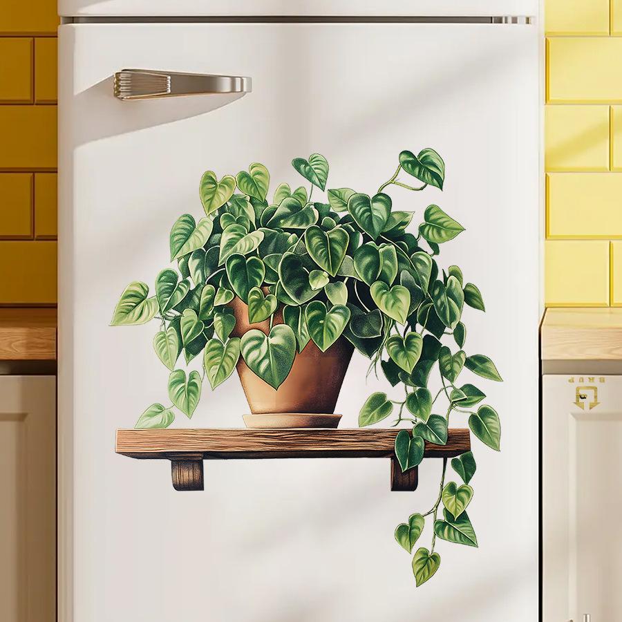 Künstliche Efeutute Grüne Pflanze Blume Topfpflanze Wandaufkleber, Selbstklebend Frische Heimdekor Aufkleber für Wohnzimmer Schlafzimmer Dekoration