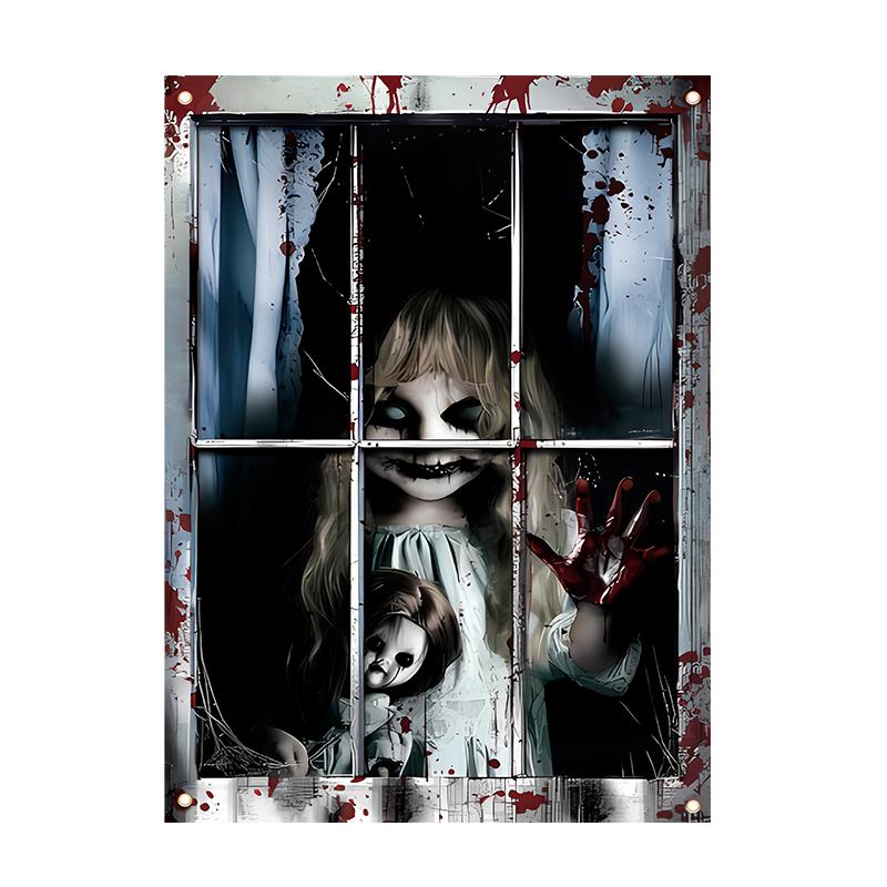 New Halloween Style 2 Pack Halloween Ghost Curtain Decorations - Female Ghost Window Cover For Indoor/outdoor Party Decor
