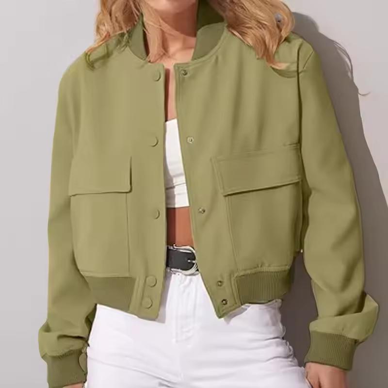 Spring Autumn Stand Collar Large Pocket Neutral Style Women's Jacket Coat Female Loose Full Sleeve Length