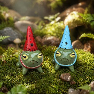 Resin Frog Ornament Miniature Figurine, Little Statue with A Party Whimsical Decor Hat, Decorative for Outdoor Garden Courtyard Figurine