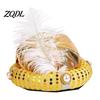 Lightweight Masquerade Costume Accessory Indian Sultan Hat, Shiny Sequins Feather Plume Cap, Novelty Arabian for Stage Shows Prince Hat Dress