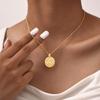 Stainless Steel Zodiac Constellation Necklace for Women, Amulet Round Coin Pendant Vintage Jewelry Birthday Gift