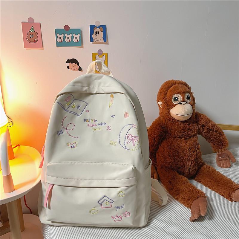 Sommer Neuer College-Stil Nylon Einfarbig Geometrisches Stickmuster Studentenrucksack