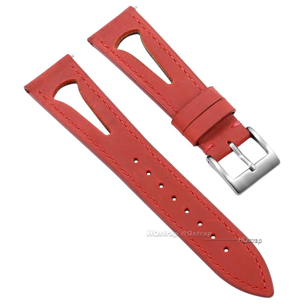 

Oil Wax Leather Watchband Retro Cowhide Strap 20mm 21mm 22mm 24mm Breathable Waterproof Wristbelt Quick Release Bracelet 21mm красный