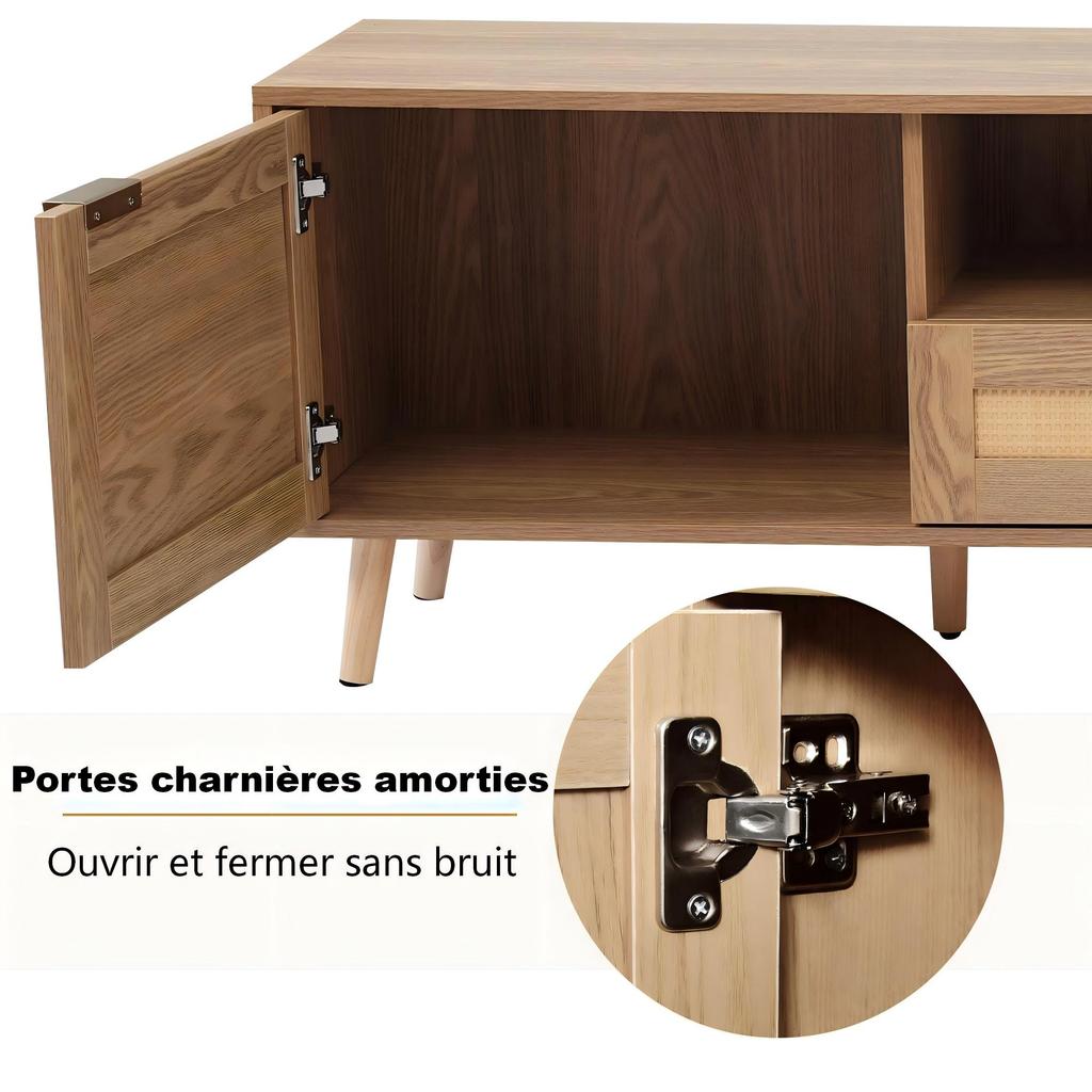 (=N625P237970971A)TV Stand, 200*37*49 cm, Plastic Rattan Design TV Stand, Solid Wood Legs TV Stand, Rattan TV Panel