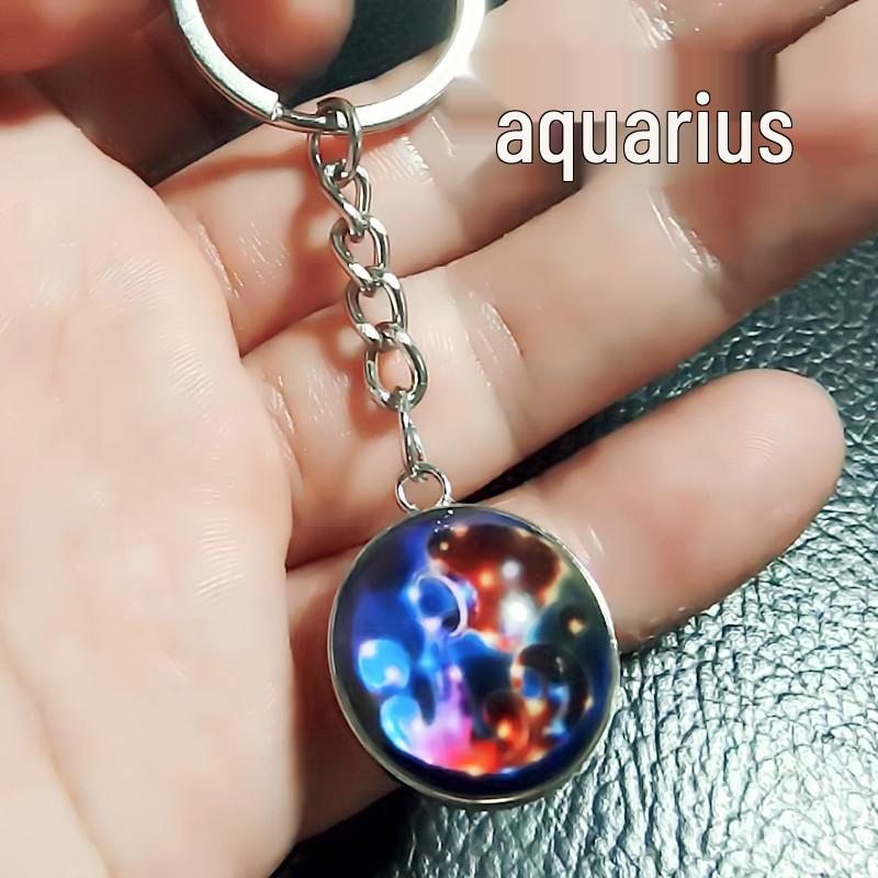Kulatý svítící krystal zvěrokruhu Keychain - Panna & Lev