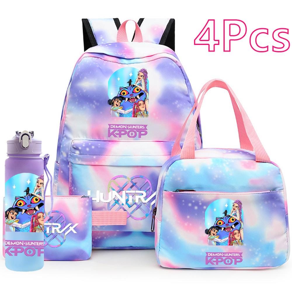 4Pcs/set Demon Hunters Printed Backpack Handbag Pencil Case 750Ml Water Bottler for Teenager Boy Girl Large Capacity Waterproof Schoolbag