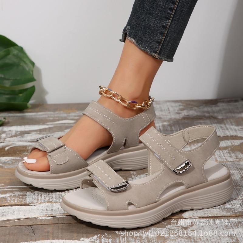 

2 New summer women s shoes large size platform casual sandals with Velcro sandals women s shoes 36 светло-серый