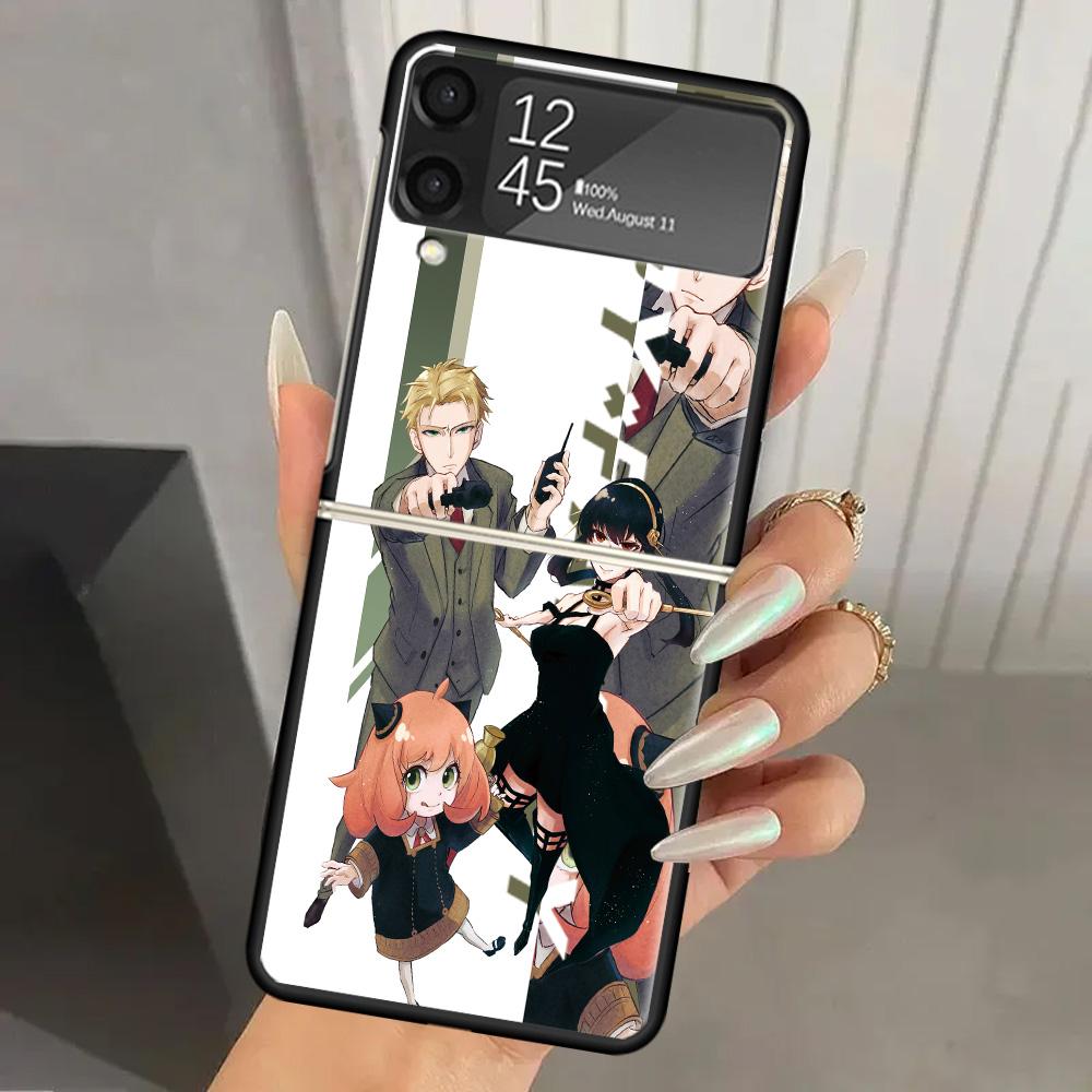 Anime Spy Family Anya Hard PC Phone Case For Samsung Galaxy Z Flip 7 6 5 4 3 Black ZFlip7 ZFlip6 Flip5 Flip4 Flip3 5G Print Cove