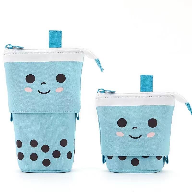 Standing Milk Tea Pencil Case Cute Telescopic Pen Holder Students Stationery Pouch Pen Box for School Office Supplies Pencil Bag