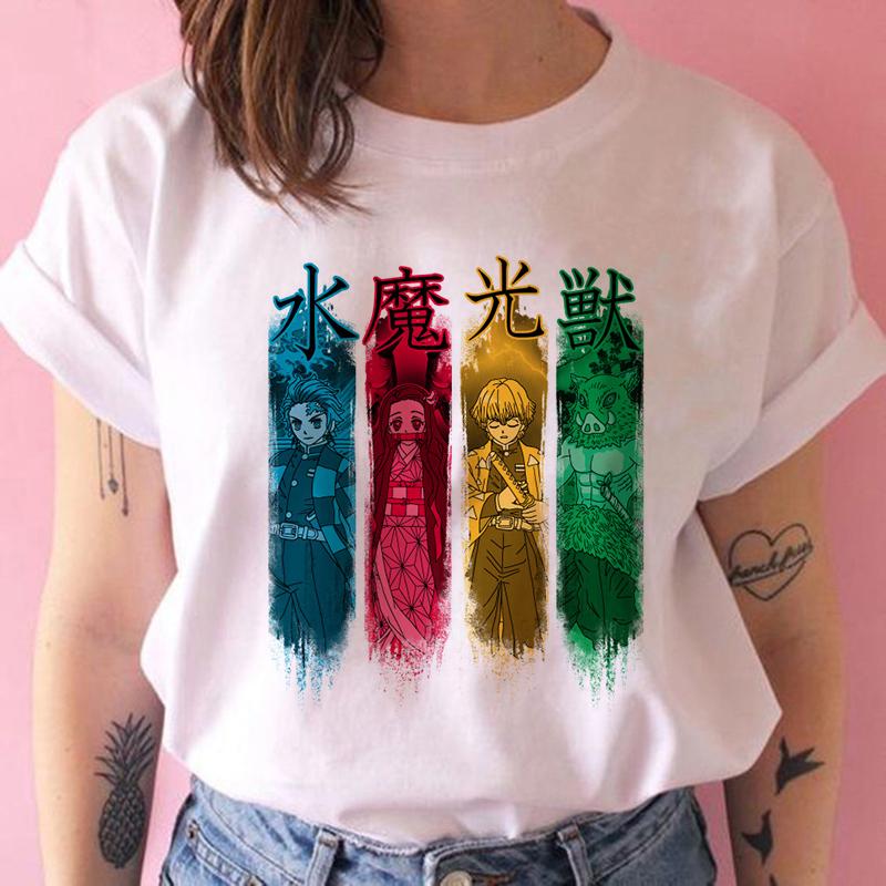 2023 New Women T-Shirt Kimetsu No Yaiba Demon Slayer Top Female T Shirt Harajuku Streetwear O-Neck Casual Ladies Tees Clothing