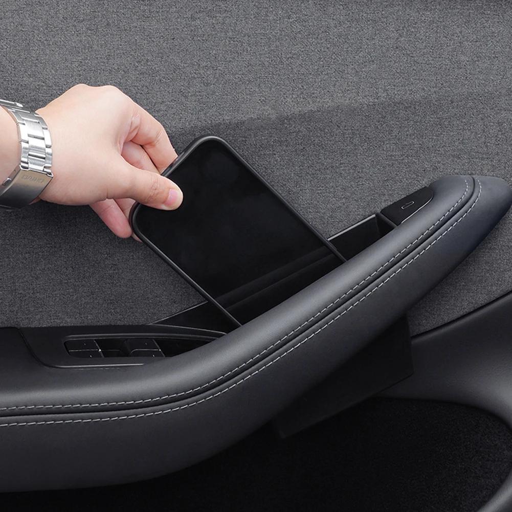 2PCS Door Side Storage Box Car Interior Accessories for Tesla Model3 Y Handle Pocket Armrest Passenger Storage Tray Container