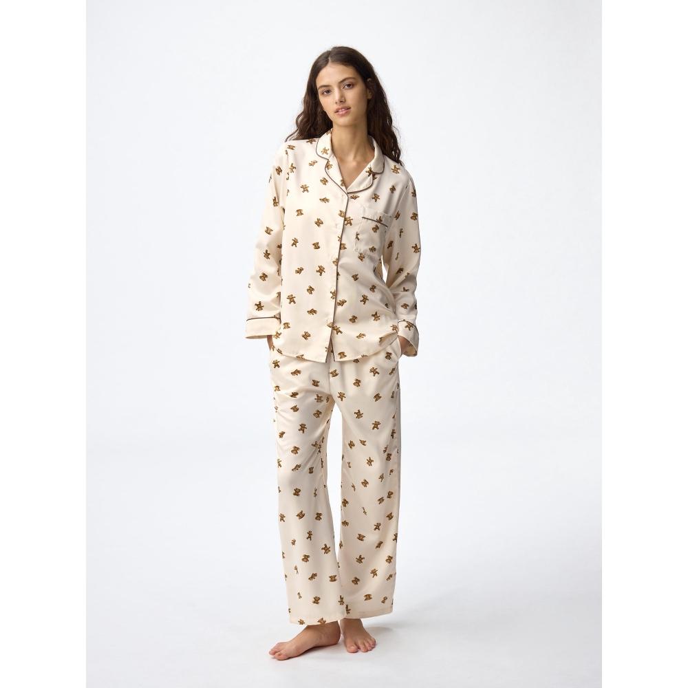 Gu By Uniqlo Satin Pajama  Long Sleeve   Long Pants   Bear 
