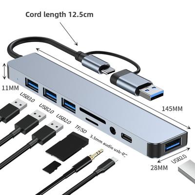 8-in-1 USB-C-Hub-Multianschlussadapter mit TF-SD-Kartenleser für Laptop-PC MacBook Typ-C-Dongle