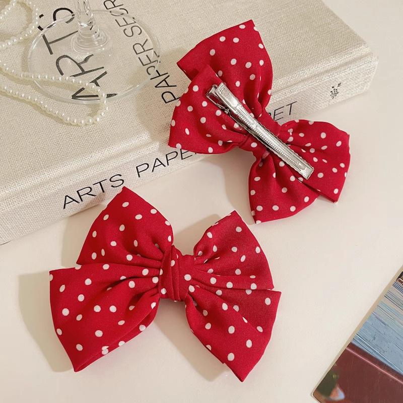 

Набор 1шт/2шт Красные Сердечки Горошек Бант Заколки для Волос, Милые Сладкие Заколки для Волос в Академическом Стиле для Женщин