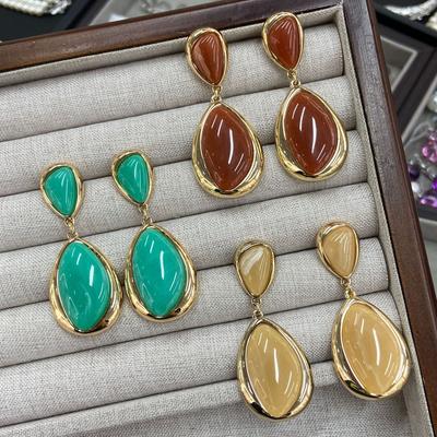 Vintage Water‑Drop Gemstone Dangle Earrings for Women, Light‑Luxury High‑End Color‑Contrast Elegant Drop Earrings Party Jewelry