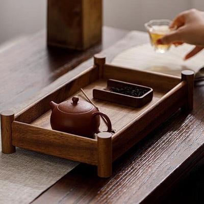 Retro Walnut Wood Tea Tray with Storage