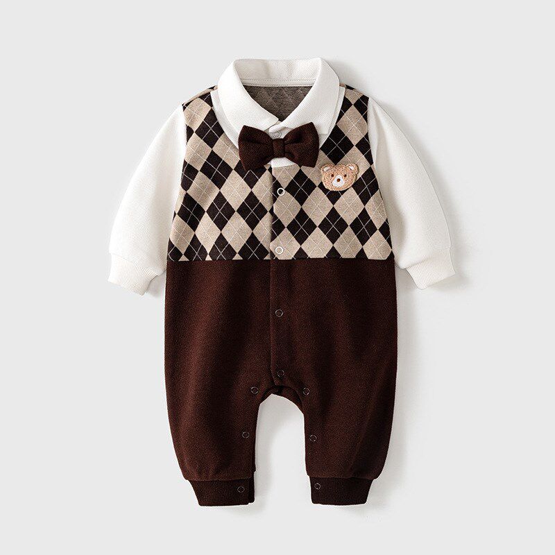 

Baby Clothes for Boys, Spring and Autumn Outfits, Super Cute and Stylish, Full Moon and Hundred-Day Romper, Spring Gentleman One-Year-Old Formal Wear Curry color 66