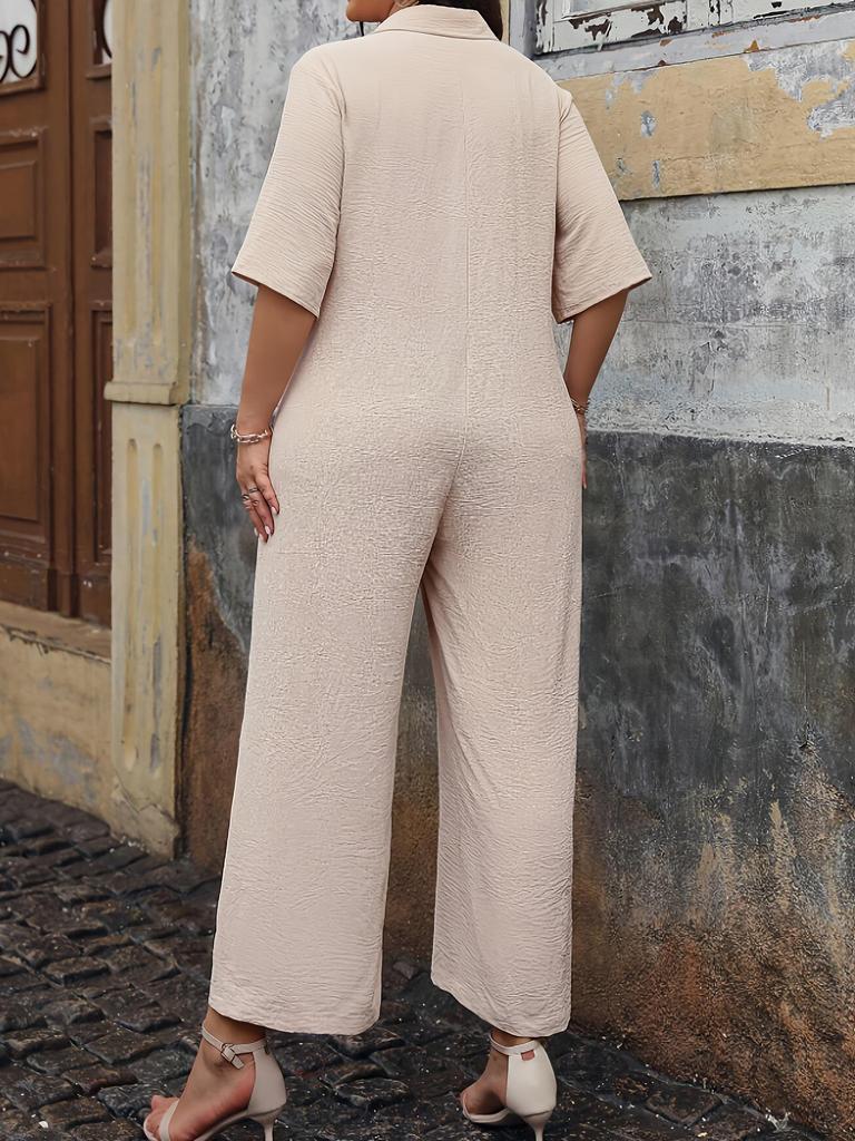 Elegant Women's Plus Size Jumpsuit - Comfortable Summer Wear with Button Shirt Collar and Solid Colors