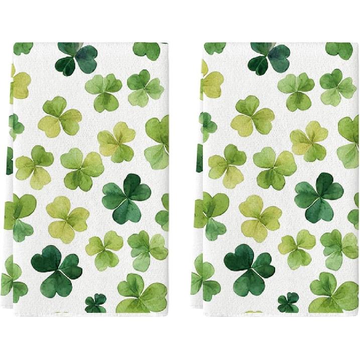 Artoid Mode Beige Shamrocks St. Patrick's Day Kitchen Towels Dish Towels, 18x26 Inch Seasonal Spring Decoration Hand Towels Set of 2