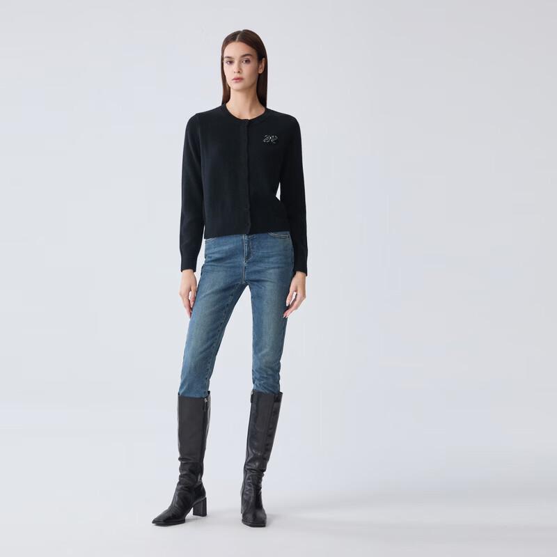 ELLASSAY Women's Round Neck Cashmere Blend Cardigan Sweater