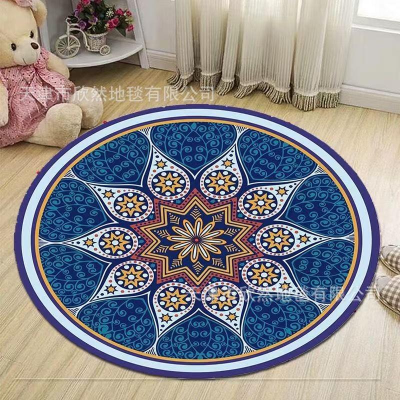 

Retro Bohemian Round Carpets Living Room Luxury Sofa Area Chair Non-Slip Soft Floor Mat Bedroom Decor Crystal Velvet 40X40cm