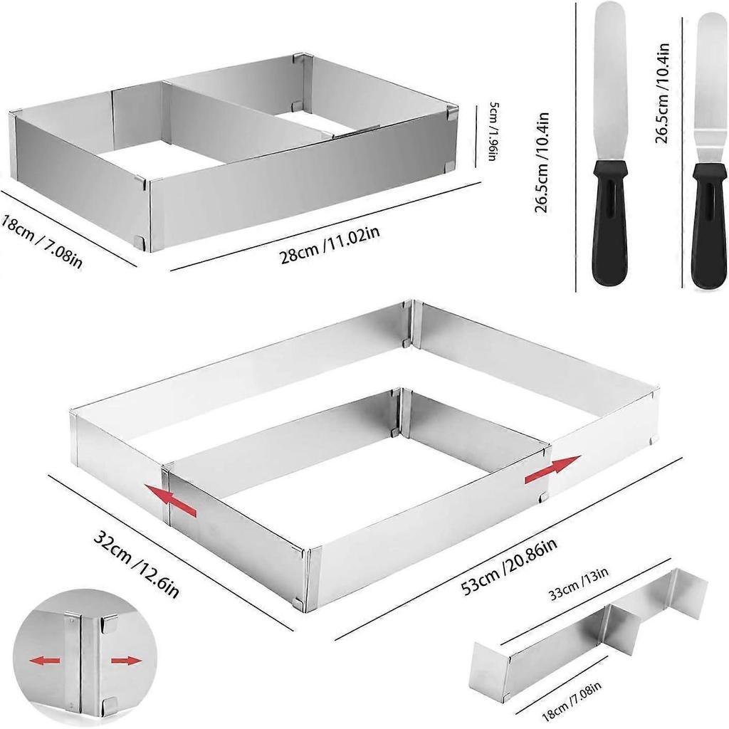 Rectangular Pastry Frame, Rectangular Pastry Mold, Extendable Pastry Frame with Adjustable Spatula, Square Cake Mold for Small and Large Cakes and Tar