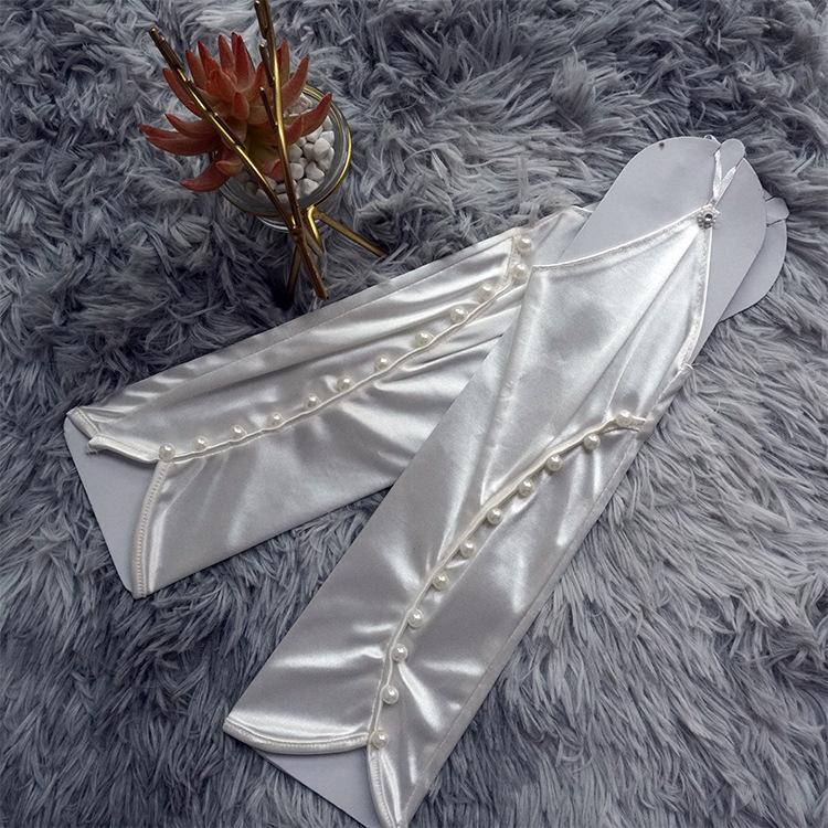 

Перчатки средней и длинной длины, Жемчужные этикетные свадебные перчатки, Атласные эластичные атласные перчатки белый