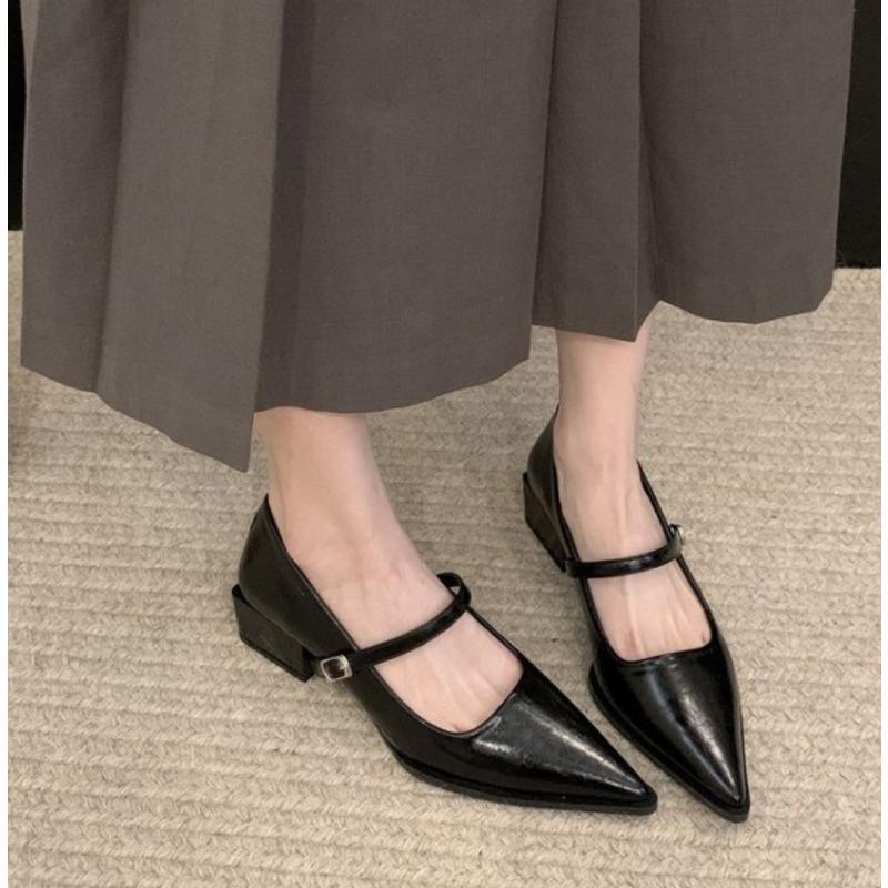 Retro Style Thick Heel Women Mary Jane Shoes Fashion Pointed Toe Ladies Lolita Shoes Comfort Office Pumps Footwear Women Loafers