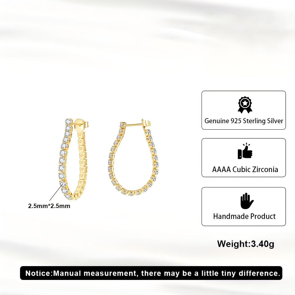 14K Gold Plated 925 Sterling Silver 2.5mm Round Cut CZ Hoop Earrings Fine Jewelry for Women