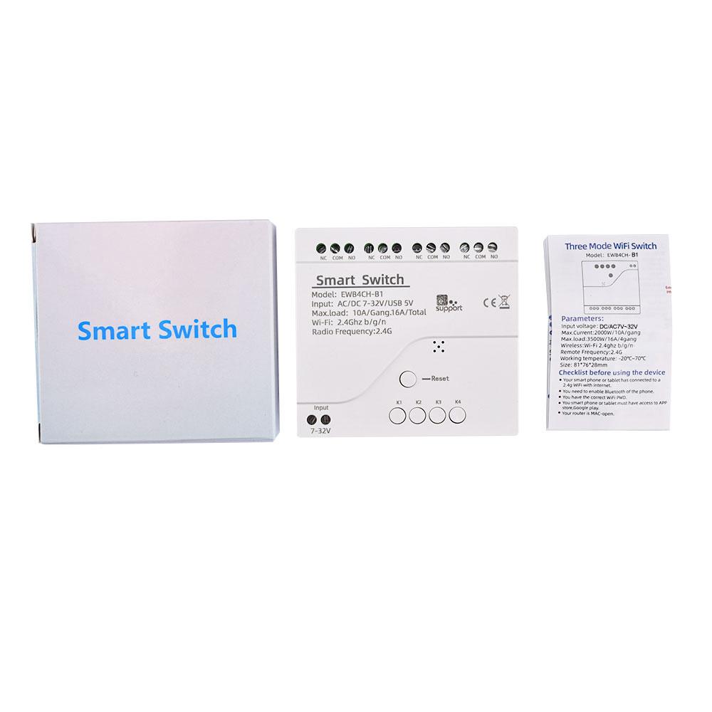 

4 Channel Wireless Relay Switch Module AC85-250V DC7-32V WiFi Bluetooth-Compatible with App Remote Control for EWeLink 4CH DC7-32V